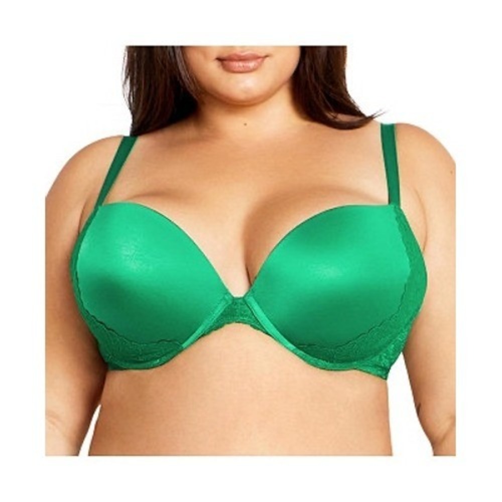 City Chic Allure Push Up Satin Padded Underwire Boudoir‎ Sexy Bra Size 42C Green